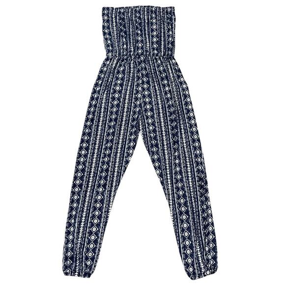 Bobbie Brooks Strapless Pull Up Jumpsuit Medium Jogger Elastic Tie Waist Boho - Picture 2 of 10